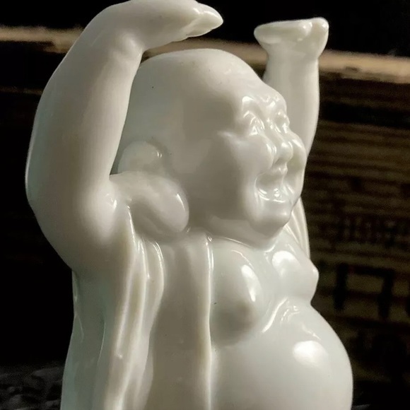 Vintage Happy Laughing Standing BUDDHA Statue Good Luck Ceramic Figurine